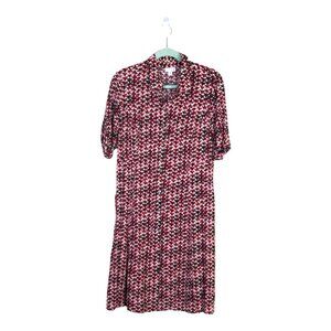 J. Jill 8 Shift Dress Geometric Short Sleeve Button Front Womens Casual